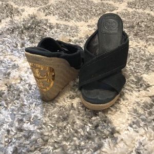 Tory Burch black summer wedge